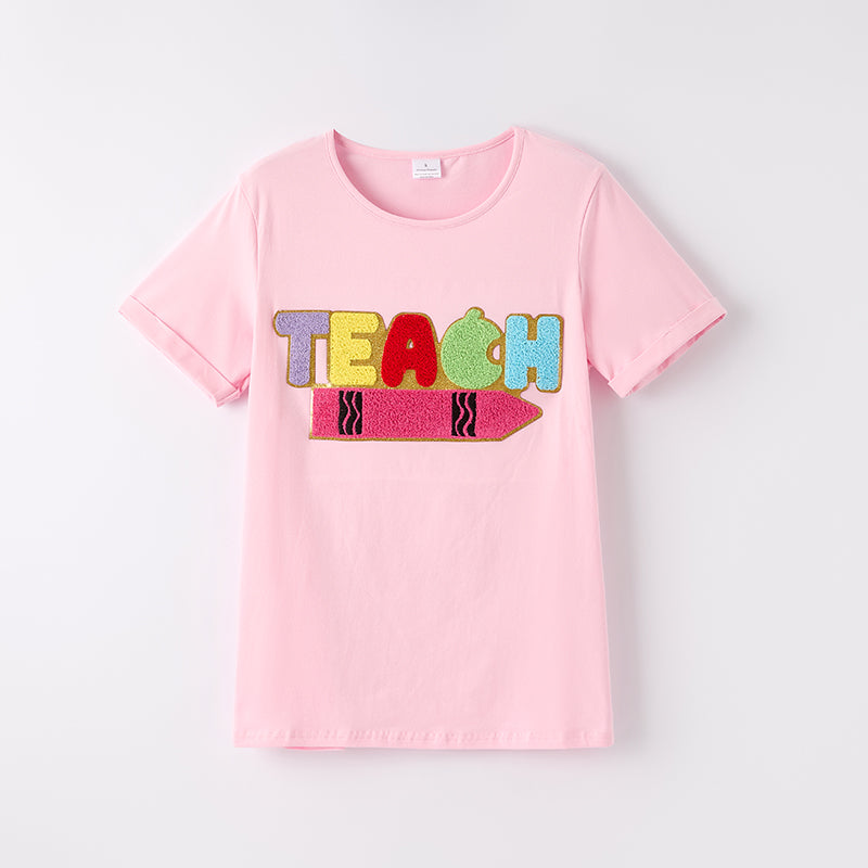 (In Stock)Teacher Summer Back To School TEACH Chenille Patches Top