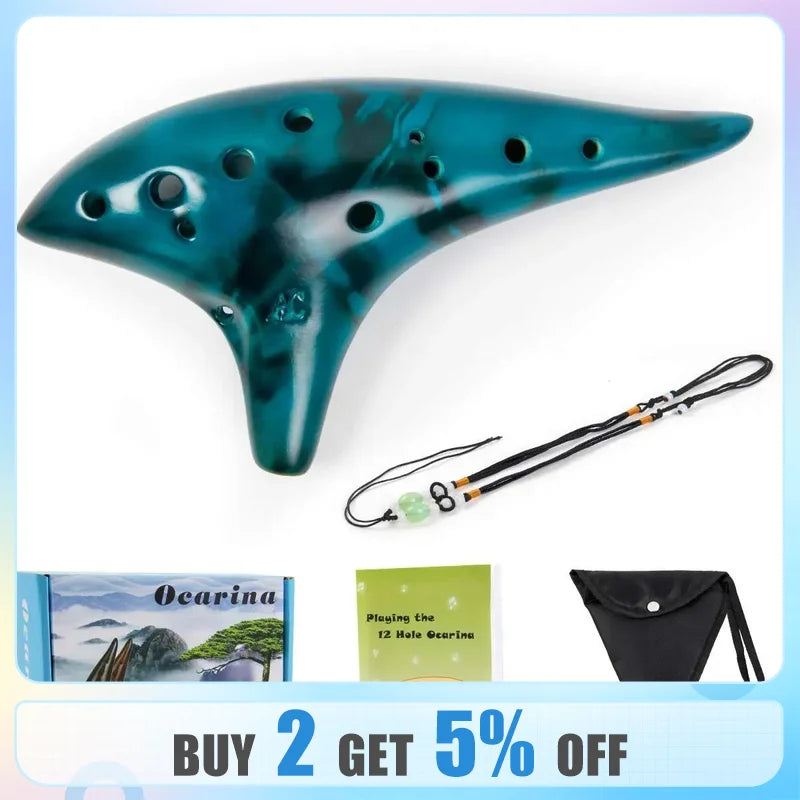 Ocarina12 Tones Alto C Ceramic Ocarina Musical Instrument with Song Book Neck String Neck Cord Carry Bag Good Gift for Beginners