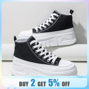 Women Lace-Up Front High Top Flatform Canvas Shoes Fashion Casual Comfortable Height Increasing Sneakers - yveyx2