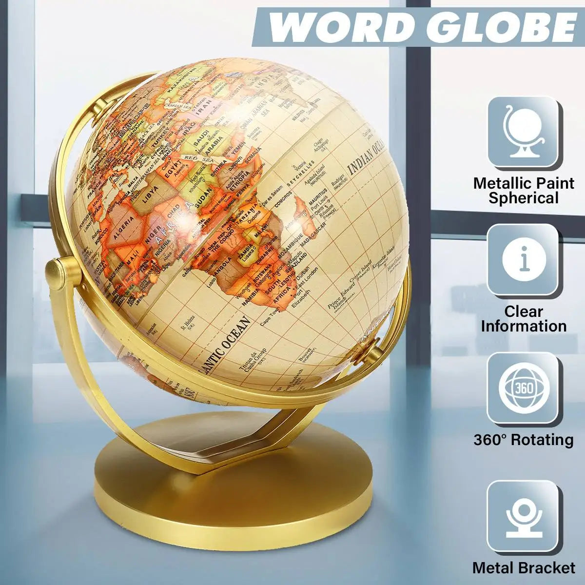 English Edition Globe World Map Decoration Earth Globes with Base Geography