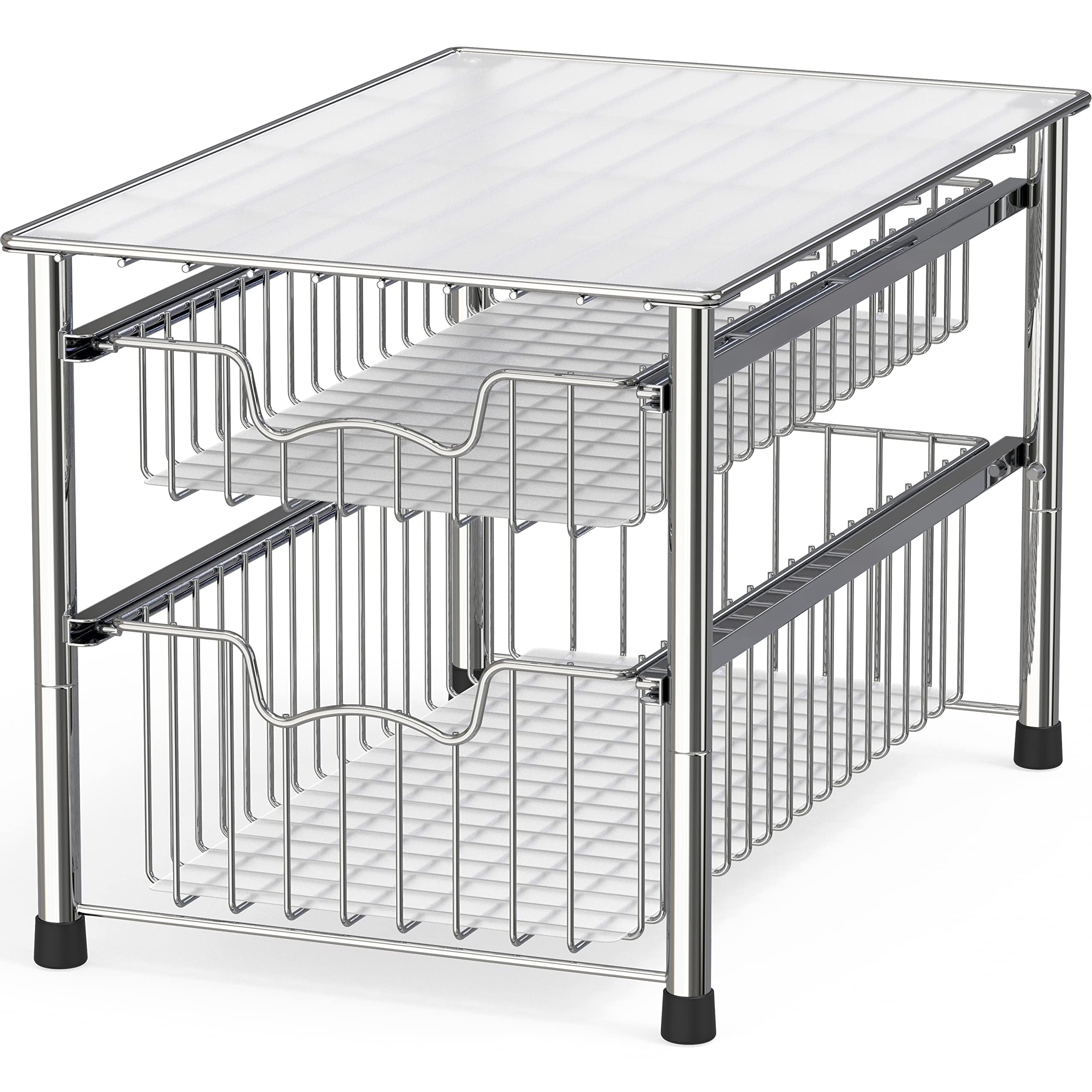 Stackable 2 Tier Sliding Basket Organizer Drawer Chrome