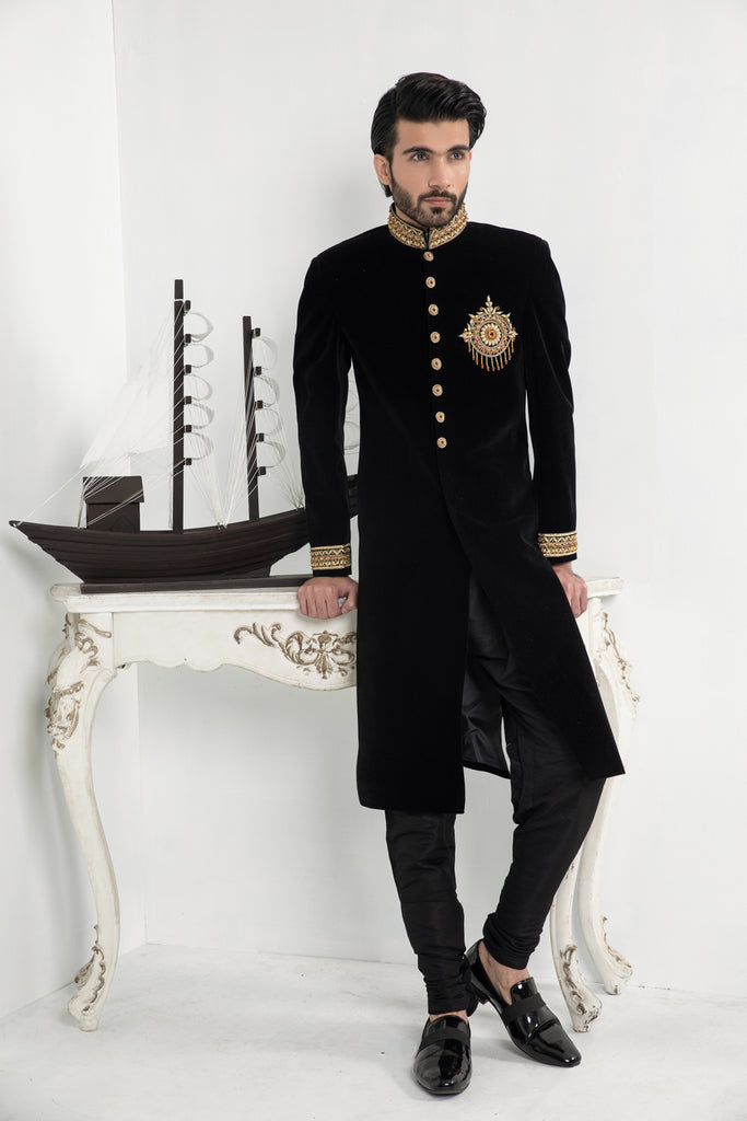 black sherwani suit