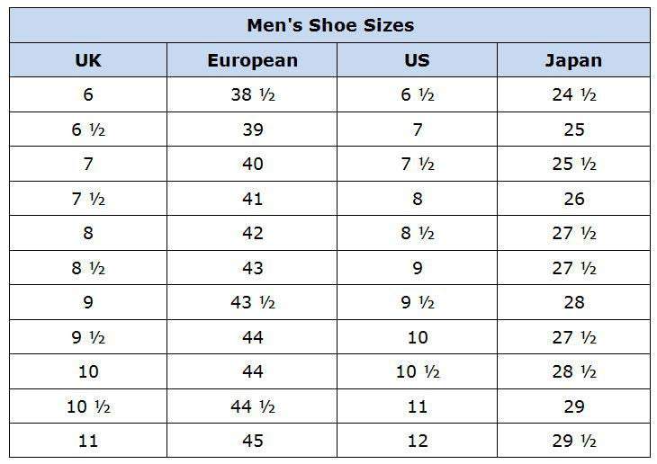 Mojari Size Chart