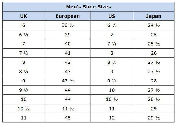 Uk Us Shoe Size Chart Mens