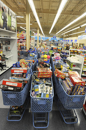 Rows of carts filled with toys