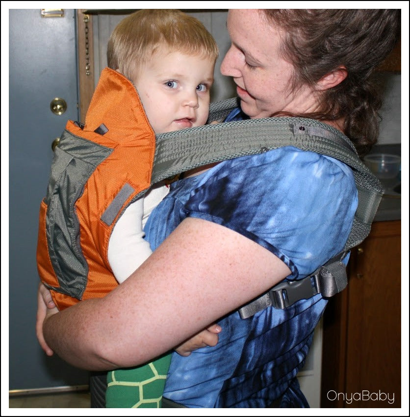 Mother and child happy with their Onya Baby Outback Carrier