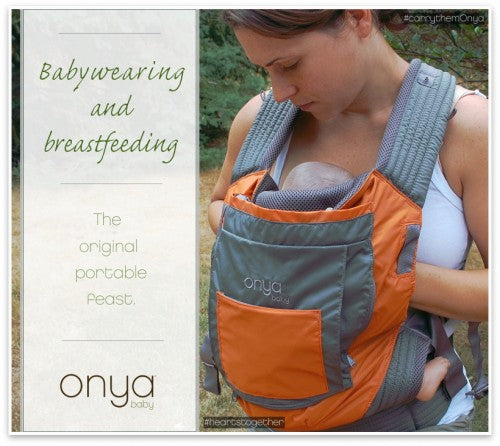 Mother front-wearing baby in an Onya Baby Carrier