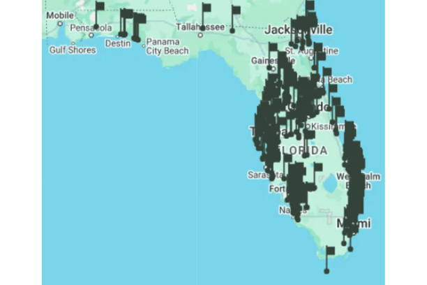Map of Florida showing prevalence of pickleball.