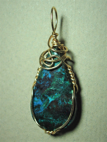 Chrysocolla Cuprite Malachite Cabochon Pendant Wire Wrapped 14K/20 Gol ...