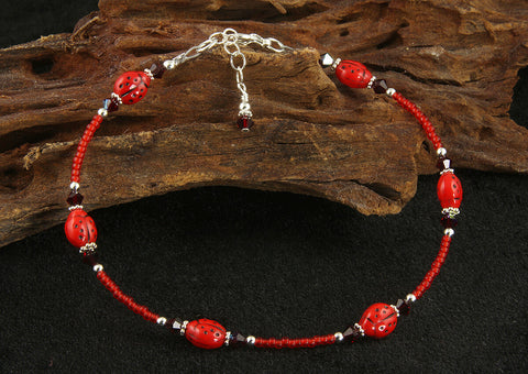 Candy Red Ladybug Beaded Anklet