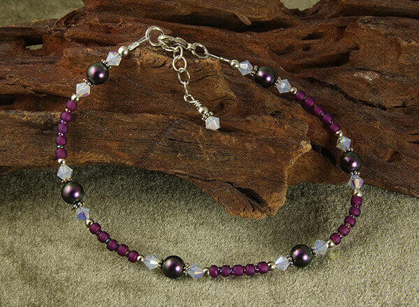 Clematis Purple Opal Beaded Anklet