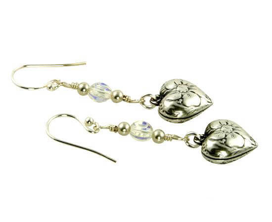 Sparkling Crystal Floral Heart Charm Earrings
