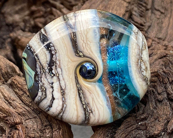 aqua organic shimmer lampwork bead