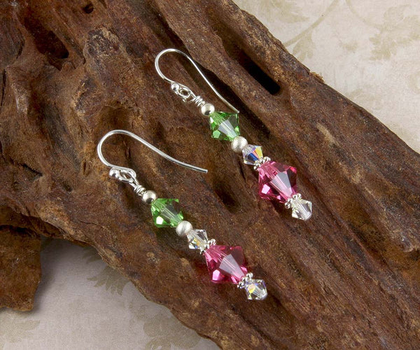 peridot rose crystal earrings
