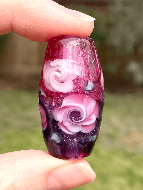 Purple Pink Floral Lampwork Bead