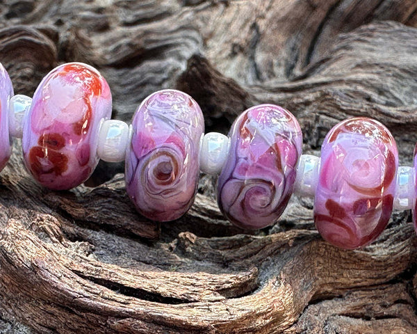 rose garden frit lampwork beads