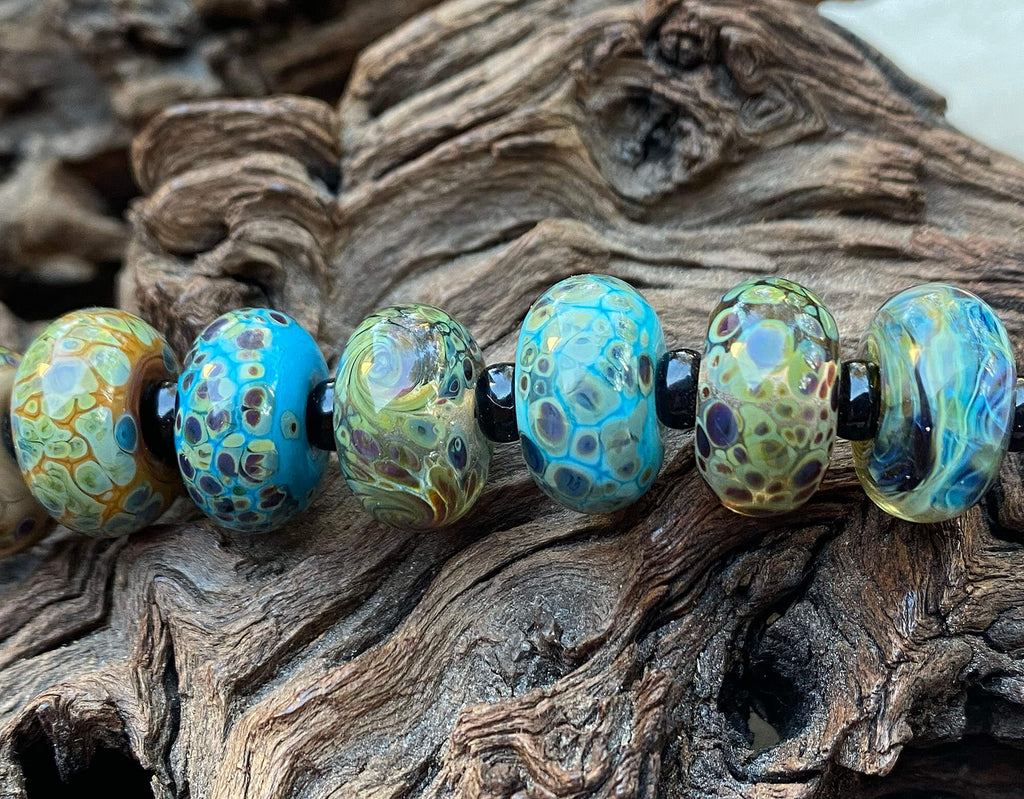 blue chalcedony lampwork beads