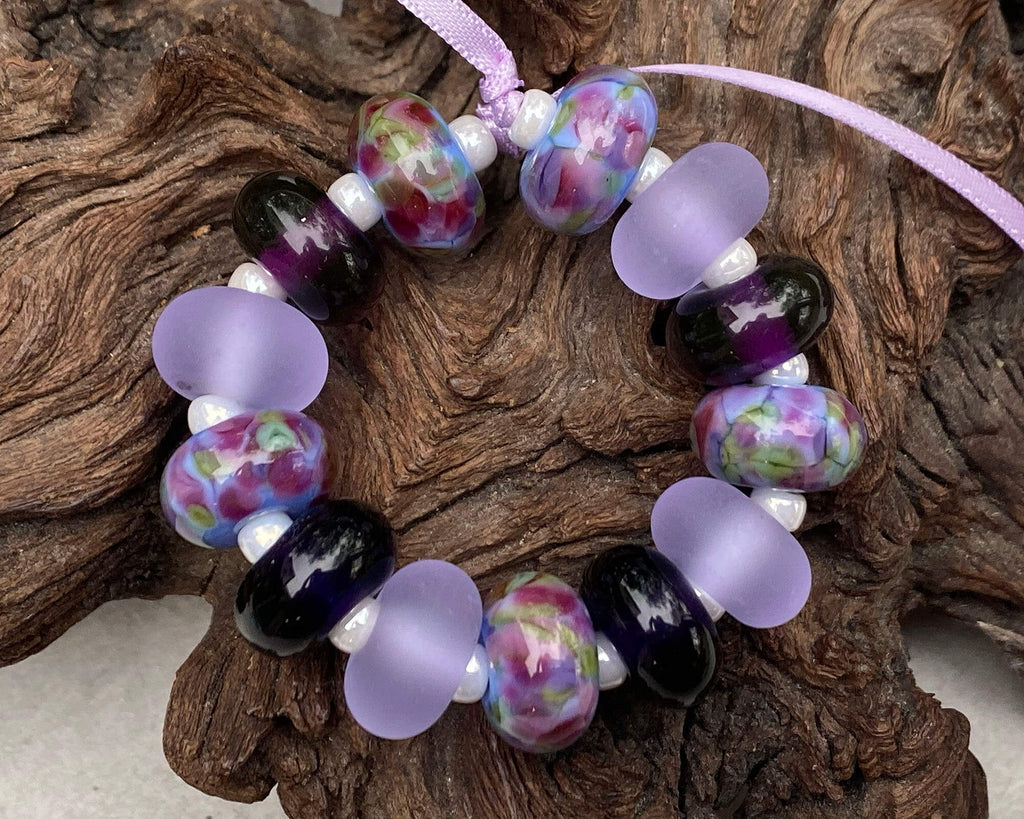 purple cloud lampwork bead set