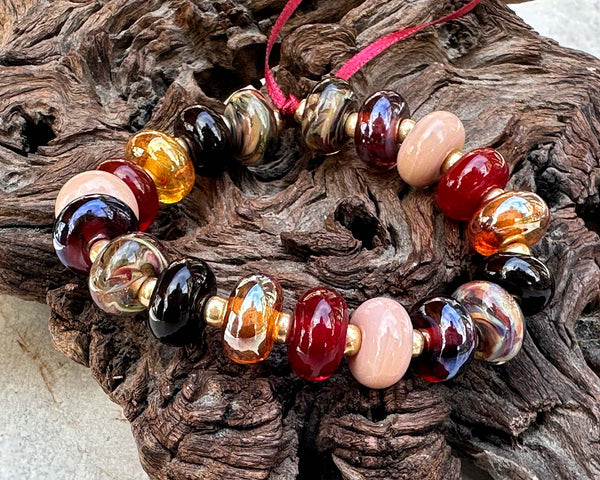 sunset embers lampwork bead set