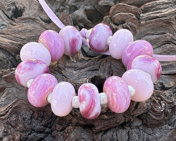 petal pink lampwork beads