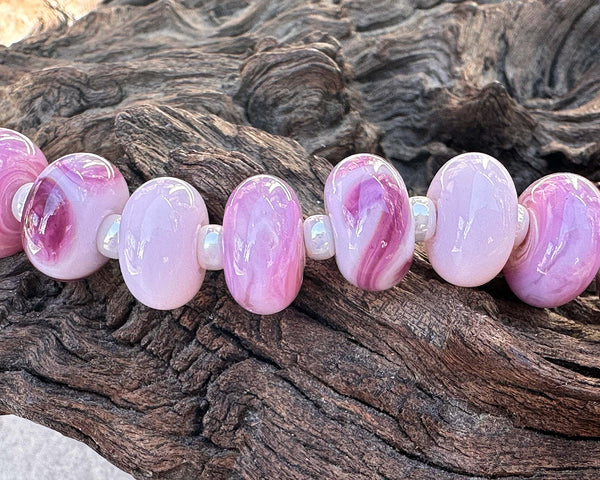 petal pink lampwork beads