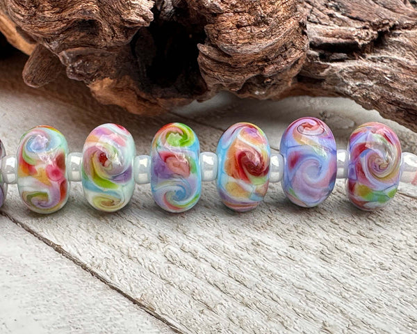 peaceful pond frit lampwork beads