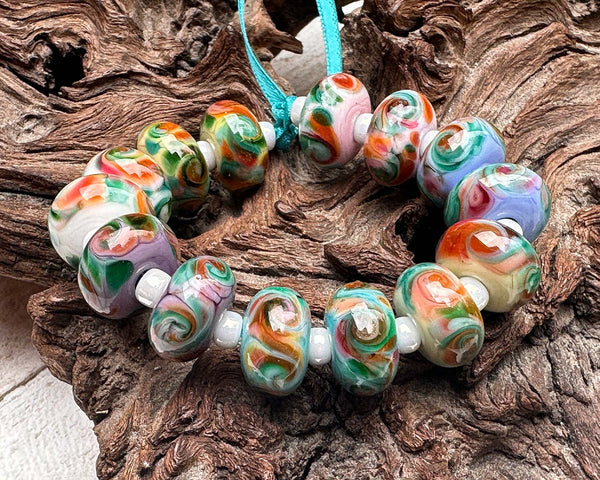 mint majesty frit lampwork beads