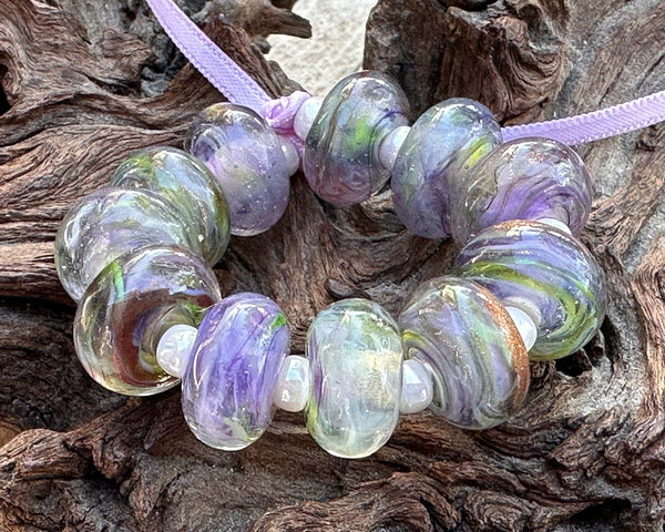 lilac blossoms frit lampwork beads
