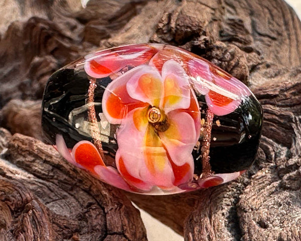 pink orange lampwork floral bead
