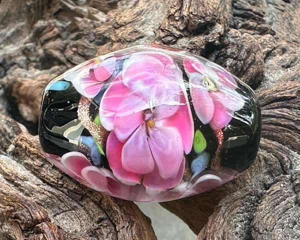 pink floral lampwork bead