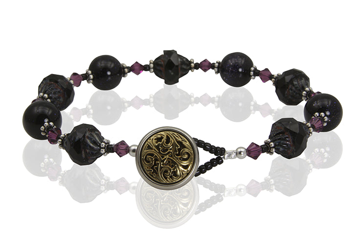 Black Gemstone Button Beaded Bracelet