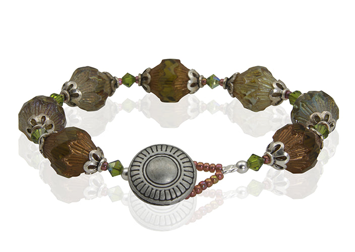 Topaz Green Button Beaded Bracelet