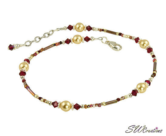 Ruby Gold Pearl Beaded Anklet - Beaded Anklets by SWCreations