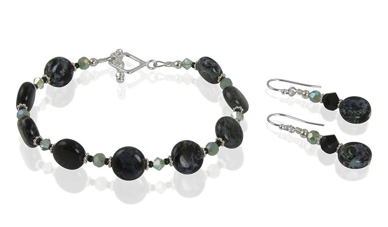 Cosmic Black Green Blue Glass Bracelet Set