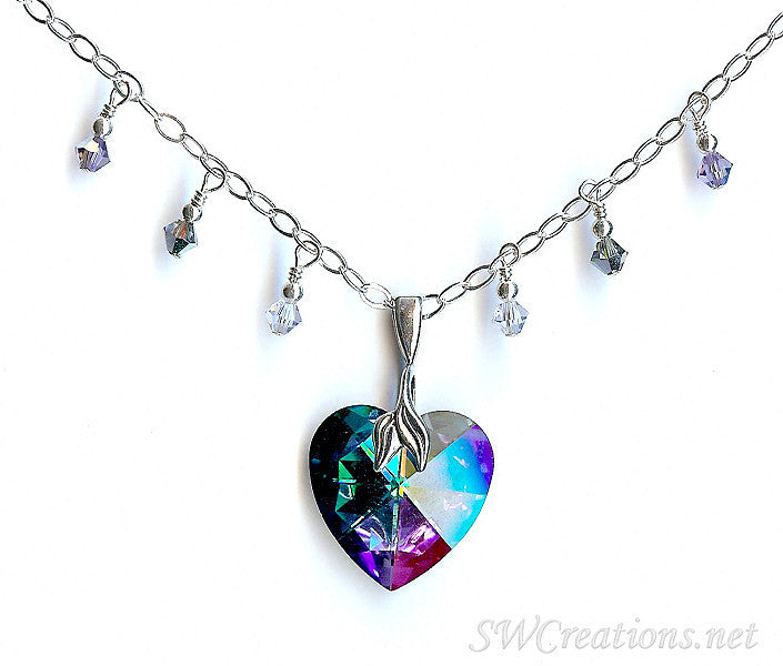 Peacock Heart Crystal Charm Pendant Necklace