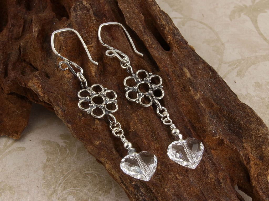 SWCreations - Heart Crystal Earrings, Crystal Earrings, Beaded