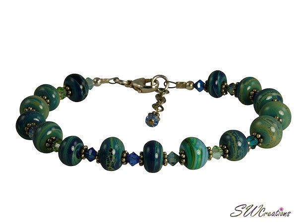 Ocean Green Blue Lampwork Bead Bracelet