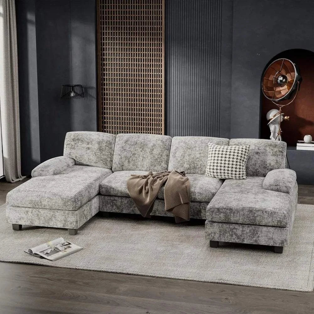 Convertible U-Shaped Sectional Sofa with Double Chaise - 4-Seat Modern Fabric Sleeper ποΈβ¨