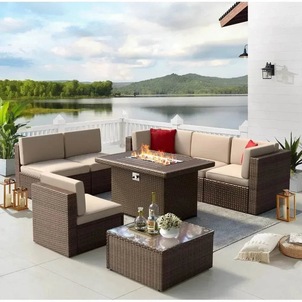 8-Piece Patio Set with Fire Pit & Sofa 🔥