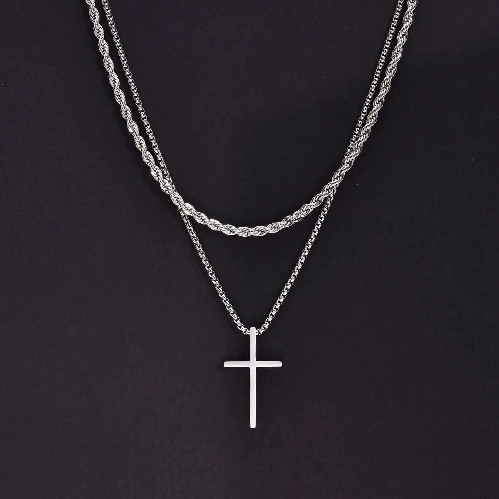 Layered Cross Pendant Necklace for Men ✝️🔗