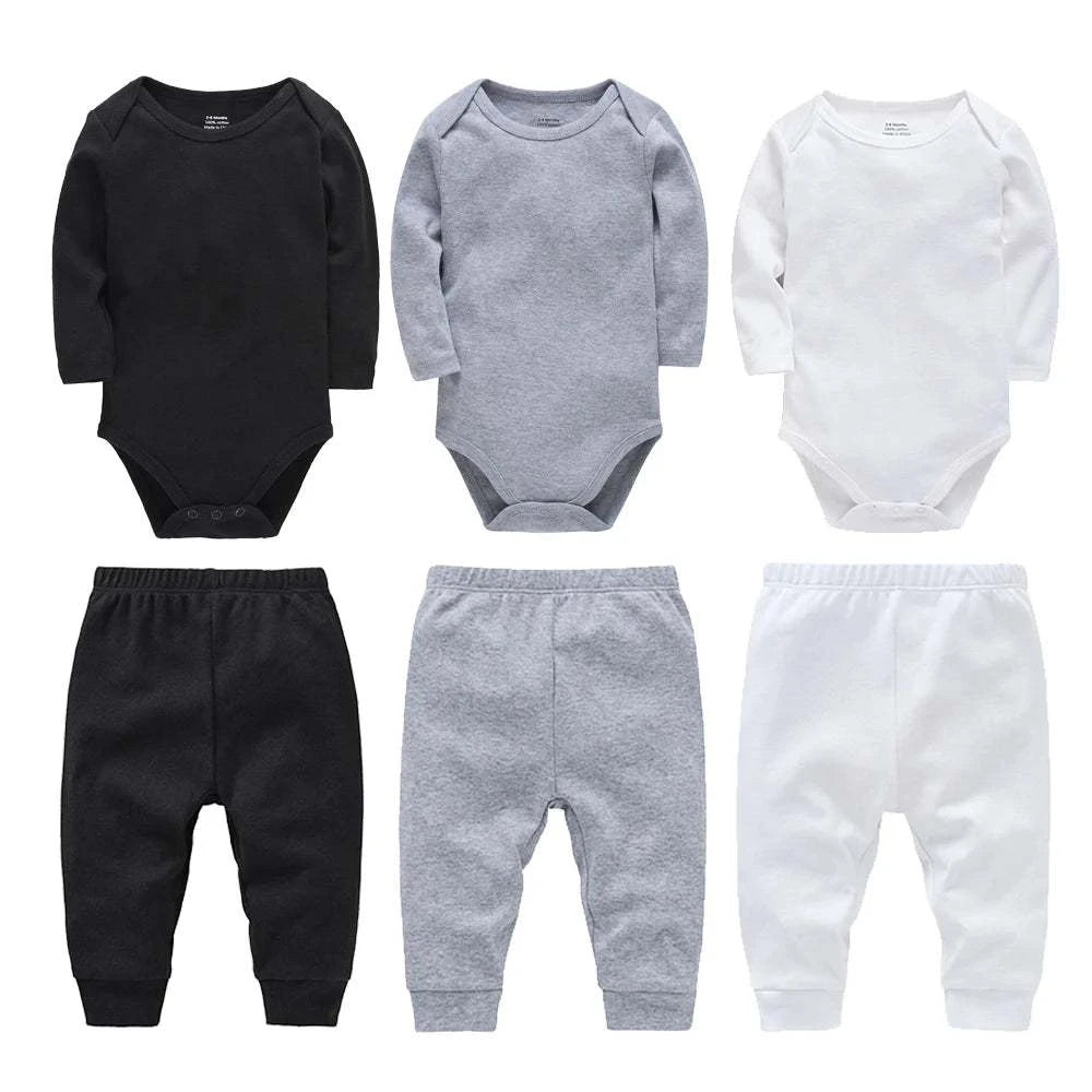 Muslin Baby Clothing Set – 2 Pieces Romper & Pants, Black, Grey, White, Newborn Jumpsuit Gift 🌟