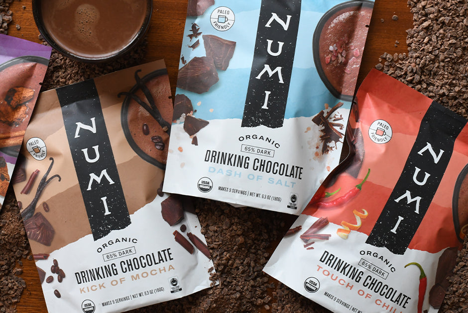 three flavors of numi drinking chocolate