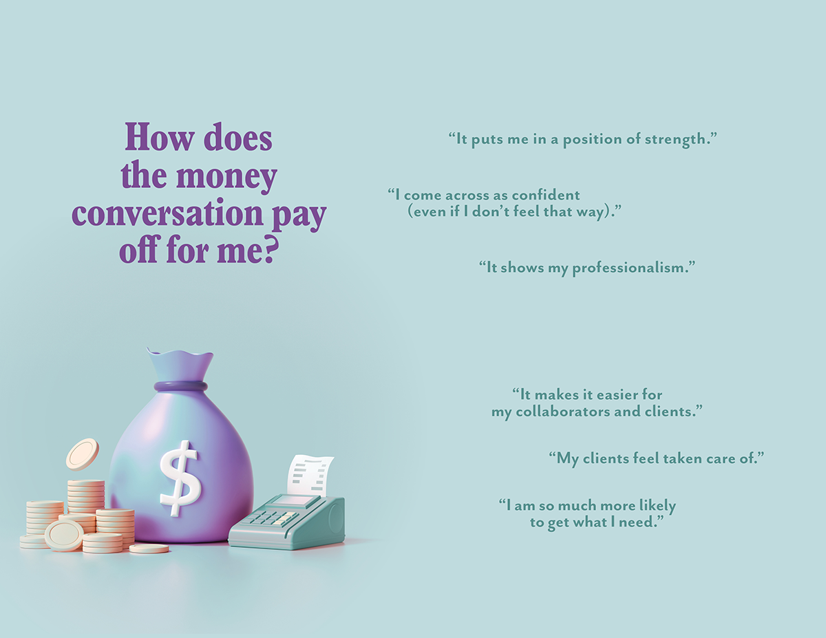 A page excerpt from Ilise Benun’s Worth It guide: How does the money conversation pay off?