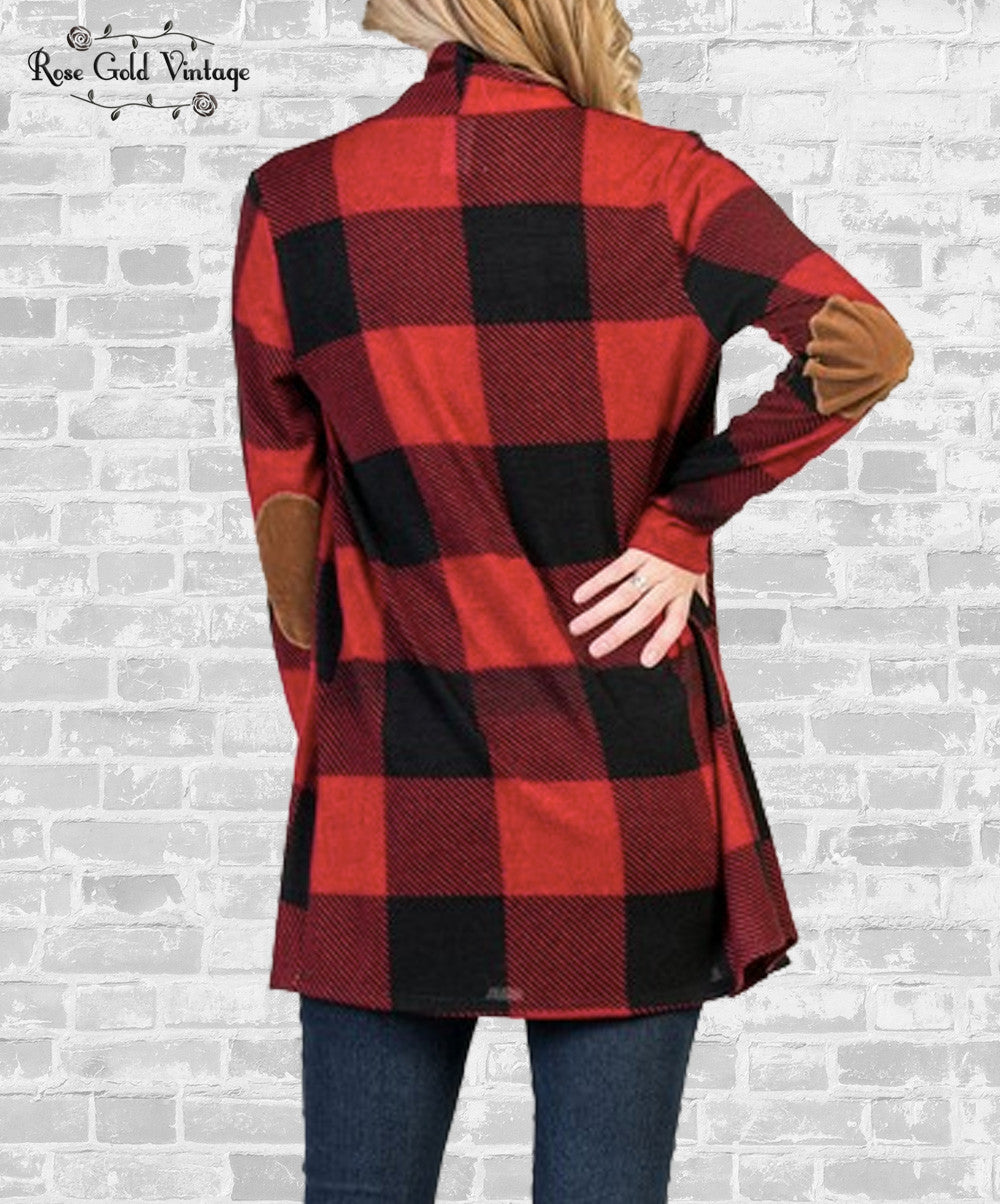 buffalo plaid cardigan with elbow patches images