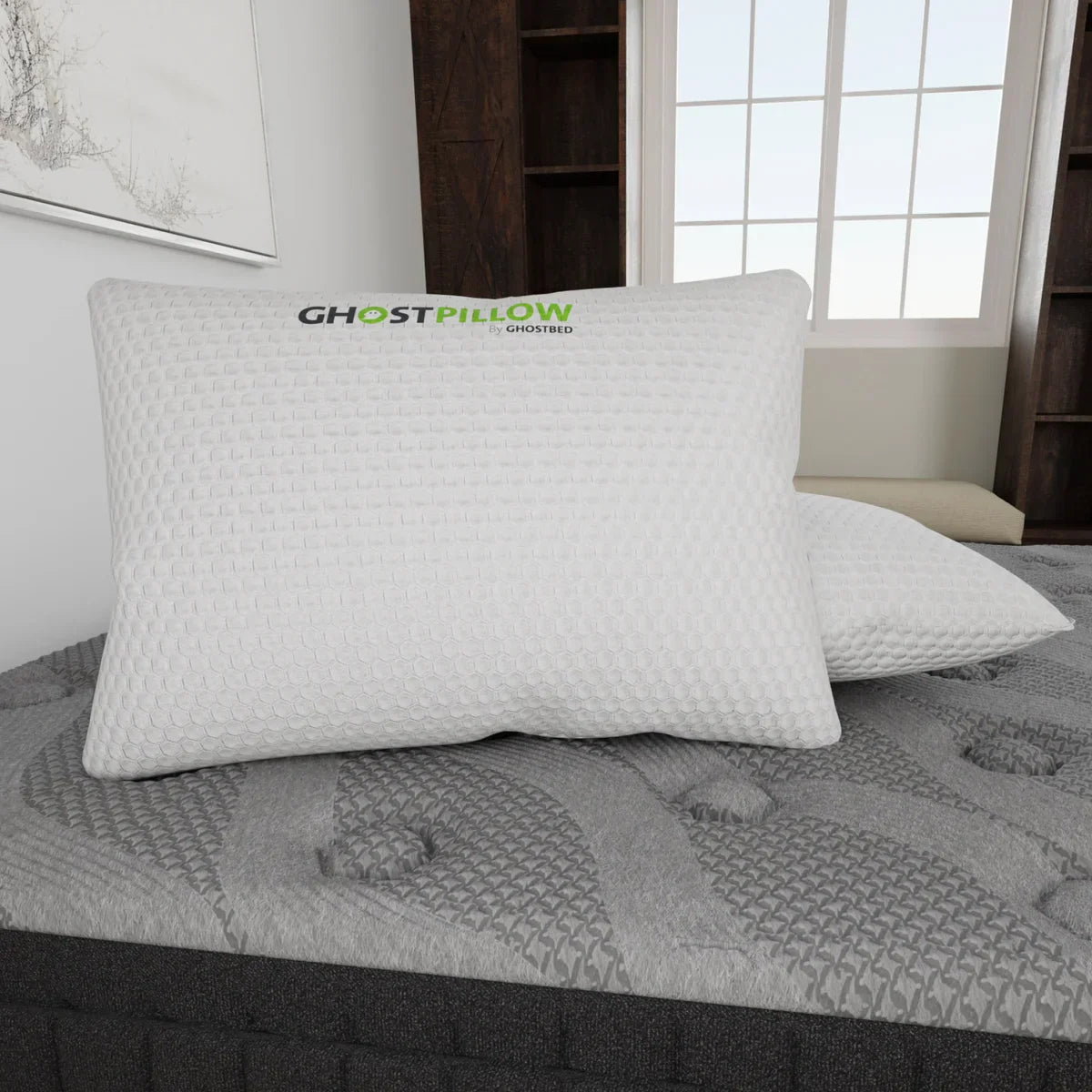 GhostBed 2.0 Adjustable Shredded Memory Foam Pillow, 2-pack