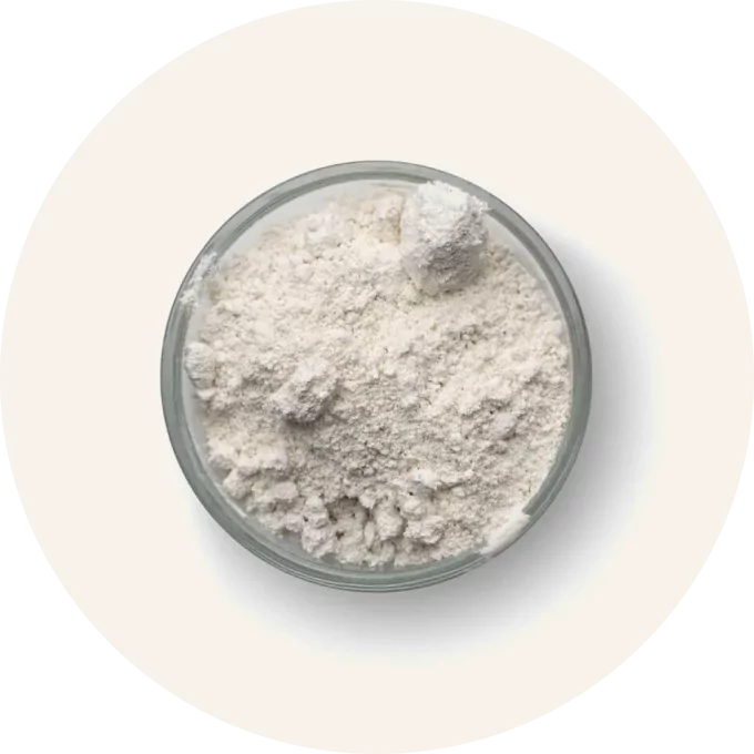 A bowl of white powder, possibly a cooking ingredient.