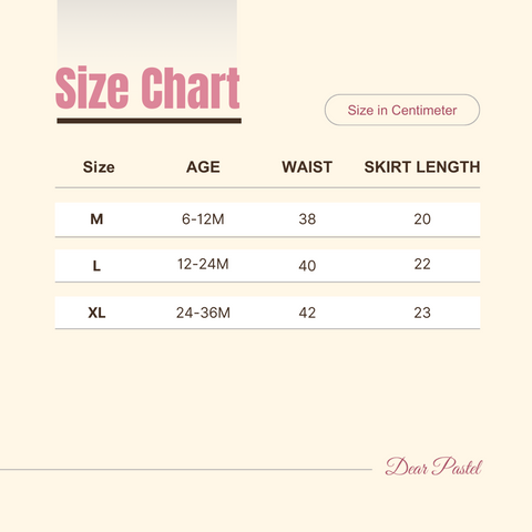 Size Chart for the Baby Toddler Tutu Skirts