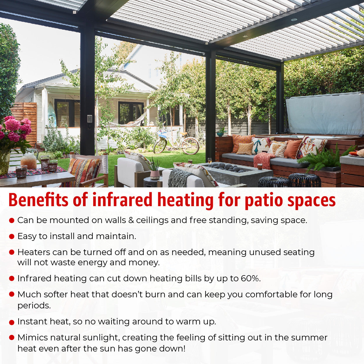 banner showing the benefits of using infrared heaters for patio areas