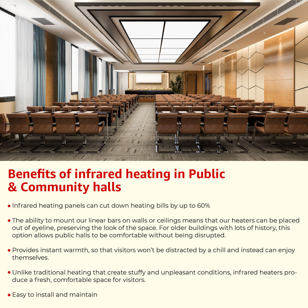 a picture showing the benefits of using infrared heater in community halls