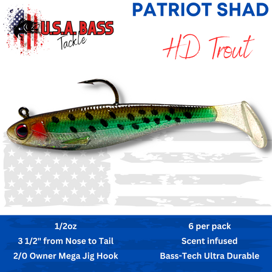 U.S.A. Bass Tackle Patriot SHAD Paddle Tail Swimbaits - 6 pack - Super Shad